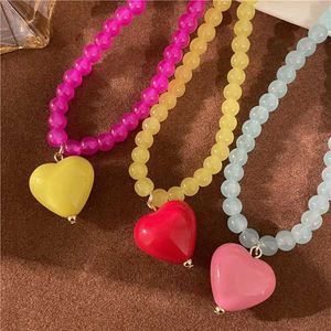 Pendant Necklaces 8mm Acrylic Round Beaded Heart shaped Pendant Necklace WholesaleQ