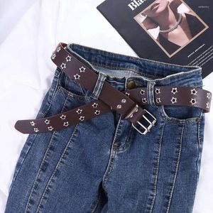 Belts Retro Double Grommet Star Hole PU Leather Waist Strap Belt For Women Men Wide Side Metal Buckle Punk