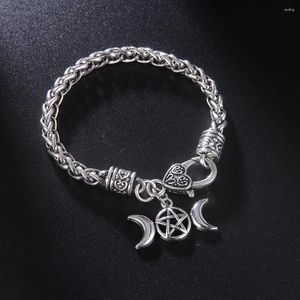 Bracelets de charme deusa da lua tripla para homens mulheres vintage Coração de bloqueio de trigo Bracelet Magic Pentagrama Amulet Witch Wicca Jóias