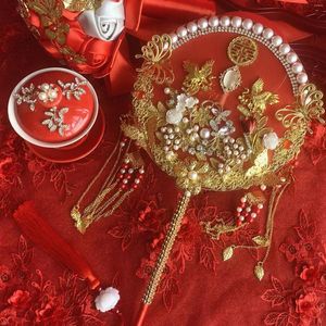 Dekorativa figurer 4 Style Gold Chinese Wedding Favors Brud Kvinnliga handfans Wood Silk Mariage Hanfu Home Desk Fan Japanese Japanese