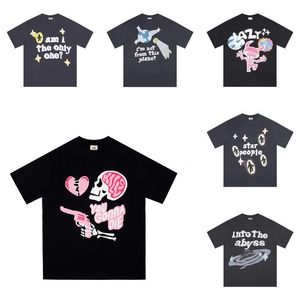 Desinger Men'sTシャツ壊れた惑星漫画爆発文字プリント夏の男性と女性のヒップホップカジュアルルーズショートスリーブY2Kシャツ