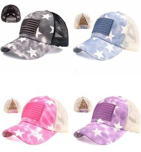 Summer Home Flag Ues Flag Star Tie Tye Chapéias de rabo de cavalo lavado Mesh de volta mulher Mulher bagunçada Baseball Cap desenhista Hat1989481