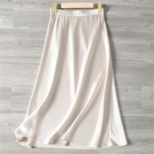 Solid Satin Long Skirts for Women 2024 Spring Summer Casual All-match Big Hem A Line Skirts High Waist Maxi Skirt Female Clothes