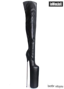 Kvinnor Sexig fetischdans nattklubbstövlar 30 cm Extreme High Heel Metal Heels Platform Zipper Over Kne Lår High Boots5473841
