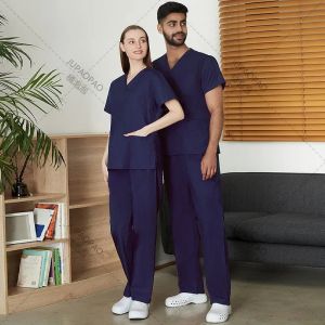 Peellor Scrubs Mundur z krótkim rękawem+spodnie Pielęgniarstwo Kobiety Pet Shop Scrub Chirurgia medyczna Zestrek odzieży roboczej