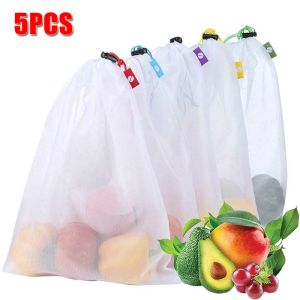 12st Fruit Vegetable Storage Mesh Påsar Återanvändbara nätväskor Kök Matorganisatör Tvättbara leksaker Livsmedel Lagring Förpackningspåse