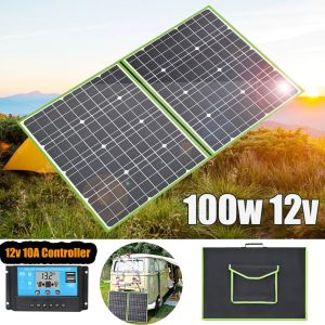 Ladegeräte 100W 12V Tragbares Solarpanel -Kit Hocheffizienzklappbares Solar -Batterie -Ladegerät 10A -Controller für RV -Autoboot PV