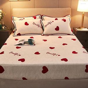 Bedding Sets Winter Warm Mink Cashmere Elastic Band Fitted Sheet Mattress Cover Protector Double Bed Soft Cozy King Size