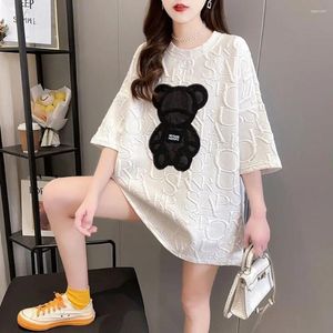 Women's T Shirts T-shirts Harajuku Girls Plus Size Tops Letter Jacquard O-neck Short Sleeves Loose Summer Tshirt Bear White Tees