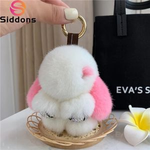 Prawdziwy futra futra fur wisurka biżuteria biżuteria Pluszowa wisior Trumpet Cute Rabbit Children Animal Cartoon Doll 240409