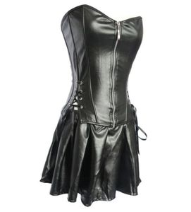 S6XL Plus Größe Dessous Frauen schwarzes Kunstleder Burlesque Steampunk Korsett Kleid Gothic PVC Korsett Weste Büste 8295493258