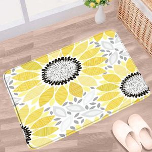 Bath Mats Floral Yellow Sunflower Colored Flower Pattern Non-slip Rugs Flannel Home Decor Bathroom Kitchen Entrance Aisle Carpet