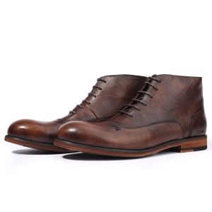 Stivali 2023 stivali da uomo invernale stivali vera in pelle classiche fatte a mano retrò botas vintage per lece rotonde di punta rotonda su scarpe alla caviglia marrone nera