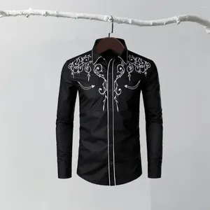 Męskie koszule letnie koszulę haftowany zachodni kowboj z kołnierzem Lapel Slim Fit Design dla mężczyzn top stylowy kowbojów