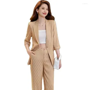 Kvinnors tvåbitar byxor 2024 Fashion Pantsuits Women Business Suits Pant and Blazer Set Office Ladies Half Sleeve Jackets ol Styles