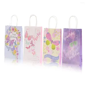 Стиль подарочной упаковки 6/24pcs Butterfly Paper Candy Sacds с ручками девушки розовый фиолетовый день рождения