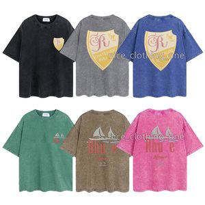 Erkek Tasarımcı Rhu T-Shirt Vintage Retro Yıkalı Gömlek Lüks Marka Tişörtleri Kadın Kısa Kollu Tişört Yaz Nedensel Tees Street Giyim Üstleri Çeşitli Renkler-24