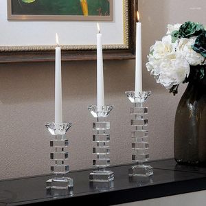 Świecane uchwyty Nordic Crystal Glass Uchwyt pojedynczy głowa Dual Curs Wedding Decor Candelabra Kawa Centerpiece Dekoracja domu