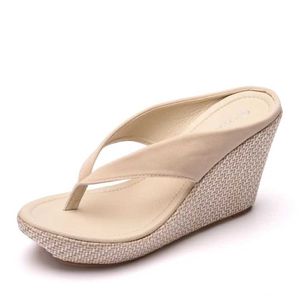 Dress Shoes Crystal Queen Platform Wedges Flip Flops High Heels Slippers White Beach Sandals Bohemia H240409 TSK1
