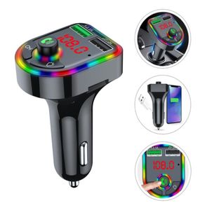 Car USB Charger Bluetooth 2 Port Aux Wireless Handfree Kit FM Transmitter With Colorful Ambient Light LED Display MP3 o Music Player1265143