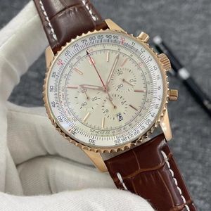 46mm yeni kaliteli navitimer saat kronograf kuvars hareketi sarı altın kasa sınırlı gümüş kadran erkekler deri kayış erkek kol saatleri montre de lüks izle