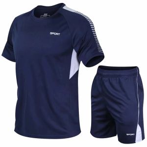 男性と子供のスポーツウェアランニングシャツ+スポーツスーツクイックドライトラックフィールドランニングジョギングスポーツウェアメンズトラックスーツをセット