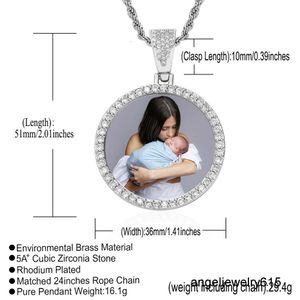 Luxus Anhänger Halskette Designer für Frauen Männer rund Medaillons Custom Photo Name Hip Hop Schmuck Personalisierte gravierte CZ Diamond Ketten Halsketten Geschenk