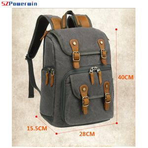Powerwin New Waterproof Camera Backpack DSLR SLR Batik Canvas Horse Leather Outdoor Photographic Bag for Lens Tripod Charger