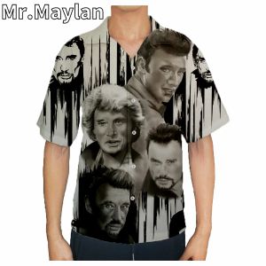 Johnny Hallyday 3D Print Beach Hawaiian 2022 Sommerhemd Kurzarm Shirt Streetwear Übergroße Camisa Social Chemise Hommise-23