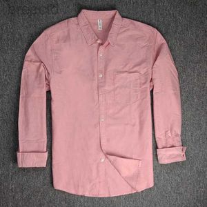 Men's Casual Shirts Amikaji Male Pure Cotton Oxford Shirt Pink Blue Retro Simple Solid Color Drop Shoulder Chest Pocket Long Sleeve Shirts For Men 240409