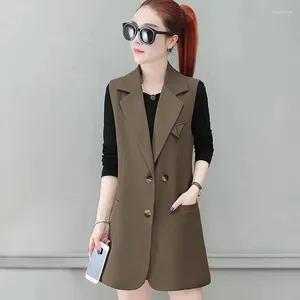 Women's Vests Fashion Suit Vest Women 2024 Female Waistcoat Loose Spring Autumn Medium Long Sleeveless Blazer Coat Ladies Casual Tops