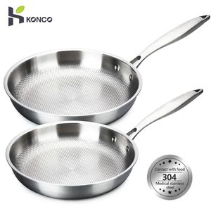 KONCO 2830 cm Padella fritta 304 WOK in acciaio inossidabile Cooking per pentola a induzione piatta per induzione piatta 240407