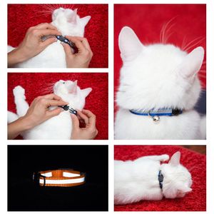 Reflective Breakaway Cat Collar Neck Ring Halsband Nyfödd valphund ID -krage Färgglad klockkrage för katter PET Kitten Produkter