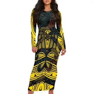 Lässige Kleider Polynesischer Stammes Tongan Totem Tattoo Tonga Drucke 2024 Plus Größe Kleid Sommer Luxusrobe Femme Damen Boho Beach