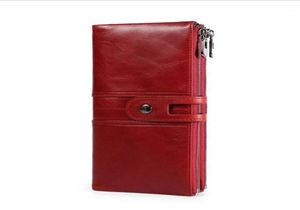 Brieftaschen RFID Oil Wachs Kuh Leder Brieftasche echte Geldbörse Woman039s Man039s Modestil Langgröße Hochwertiges schwarzes rotes CoF6002811