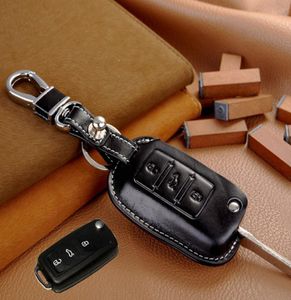 Lederauto -Schlüsselabdeckhalter für VW Tiguan Golf 5 Bora Touran Touareg Skoda Octavia Auto Key Leder Keychain Ring Remote Case9679005