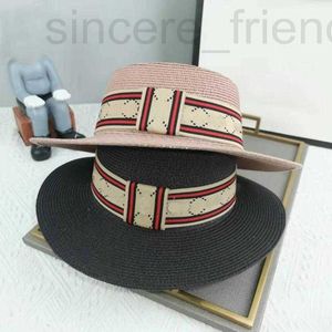 Chapéia de largura Chapéu de designer de balde para mulheres Ribbon contraste a letra colorida G Straw Holiday Top AIPS