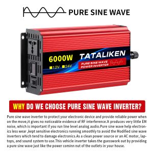 4000W 5000W 6000W 7000W Pure Sine Wave Inverter 12V/24V till 110V/220V 50Hz AC Car Universal Socket Converter med LED -display