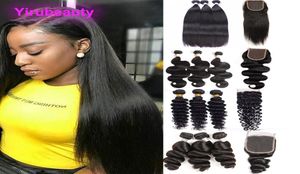 Peruvian Human Hair Loose Wave With 4X4 Lace Closure Body Wave Straight Kinky Curly Deep Wave Hair Wefts With Closure Middle Three9760029