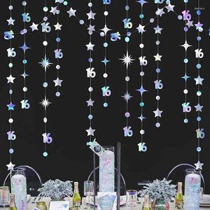 Party Decoration Iridescent Blue 16th Birthday Decorations Number 16 Circle Dot Twinkle Star Paper Garlands Hanging Streamer Bunting