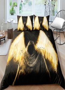 Black Golden Wings sängkläder Set King Size Populära täcken täcker drottning hem december enda dubbel tryckt säng uppsättning med örngott 3pcs6636875
