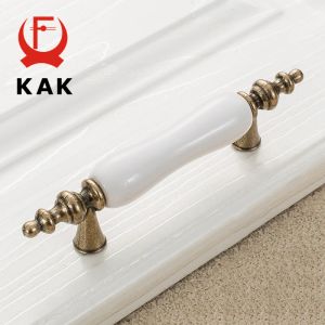 Kak Antique Bronze White Ceramic Cabinet Handtag Zinc Alloy Draws Knobs Garderob Dörrhandtag Enkel europeisk möbler hårdvara