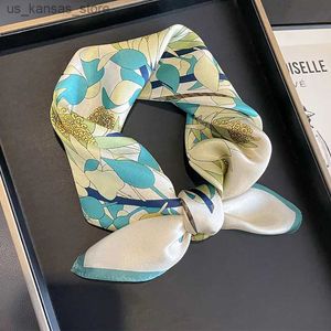 Scarves % Pure Silk Scarf Women Neck Hair Band Foulard Square Small Headband 2024 Fashion Print Neckerchief Scarves Bandana 53*53cm240409