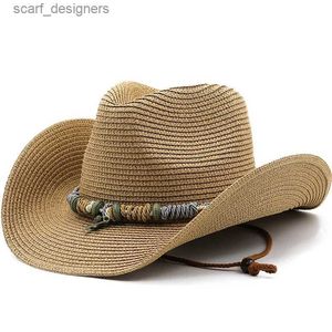 Breda grälhattar hink hattar bohemisk solhatt för kvinnor fällbara strandhattar damer sommar papper strå hattar vit panama rese hatt uv skydd cowboy hatt y240409