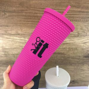 Filiżanki z pokrywkami i słomkami wielokrotnego użytku 24 unz It Studded Tumbler Double Wall BPA darmowe kawaii urocze butelka z wodą kubek do kawy 240409