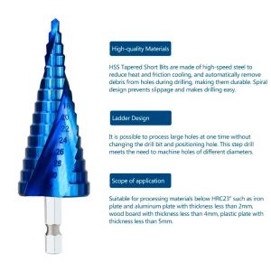 XCAN METAL BORNS 4-32mm HSS Nano Blue Coated Step Drill Borrverktyg HSS Metal Wood Hole Cutter Step Cone