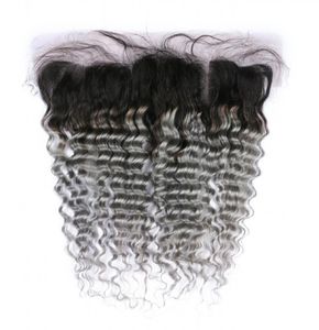 Ombre Silver Grey Virgin Brazilian Human Hair 13x4 Full Lace Frontal Deep Wave Wavy 1BGrey Ombre Lace Frontal Closure with Baby H9525404