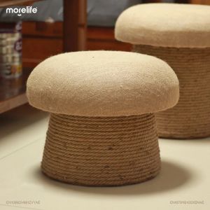 Creative Hemp Rope Mushroom Short Shaped Stools Ottomans Living Room Sofa Footstool Circular Shoe Changing Stool Home Furniture