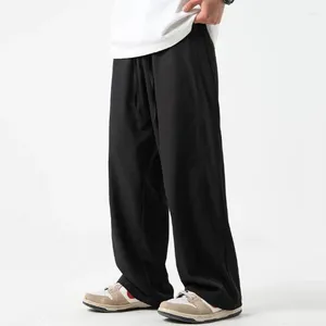 Calça masculina verão verão gelo de seda casual homem leve solto solto cor sólido cor mole versátil resistente a rugas longas