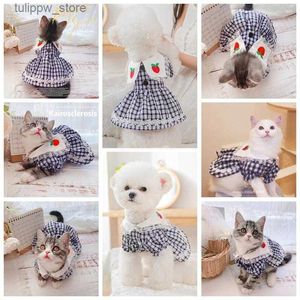 Hundebekleidung Hundekleidung niedliche Apfelkleidung für Hunde Summer Girl Boy Pet Cooling Party Hochzeit Outfit Hemd mit karierte Spitze Katze Chihuahua Pudel L46